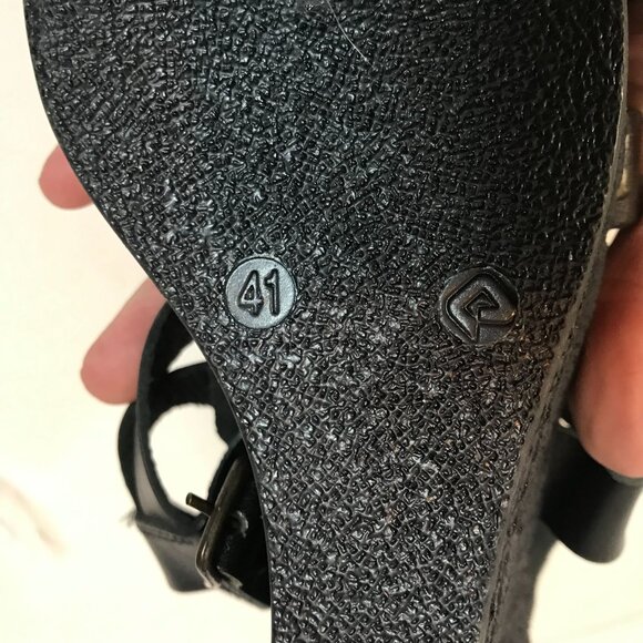 PONTE VECCHIO Wedge Strappy Sandals Black Leather Handmade Italy Womens 9.5/41 - Picture 7 of 11